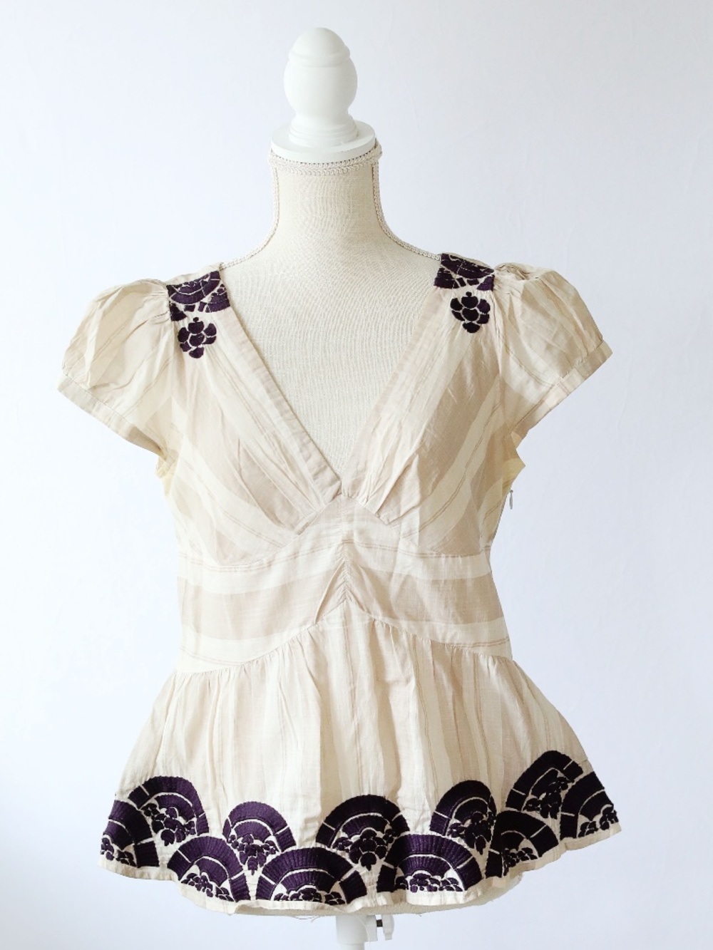Anthropologie Embroidered Peplum Top